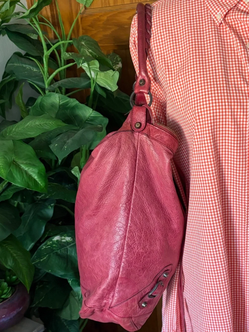 Balenciaga 06 Red Grenat Lambskin Leather Classic Day Hobo Handbag Purse Mirror
